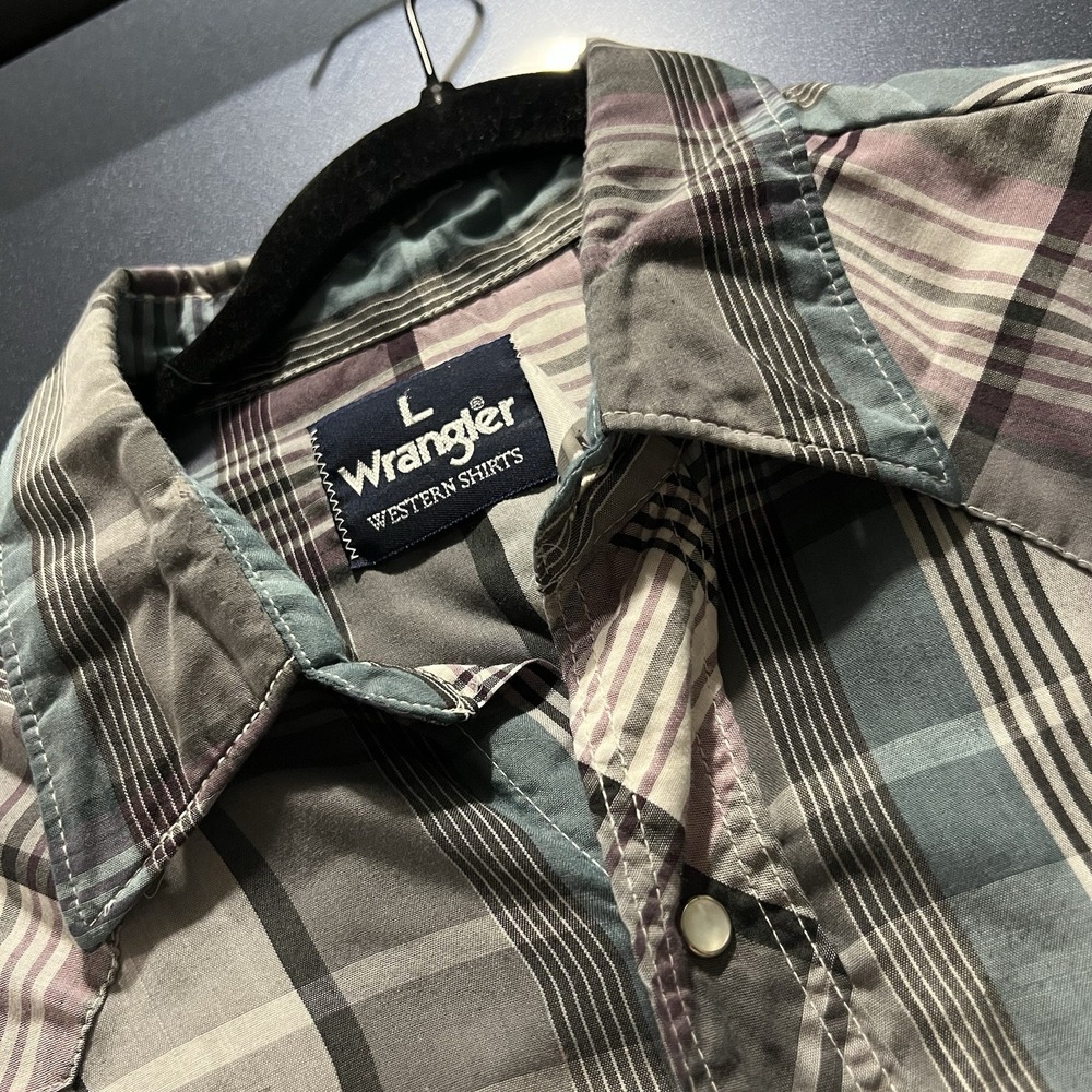 Wrangler Men's Large Pearl Snap Western Plaid Short Sleeve Cowboy Shirt Brown